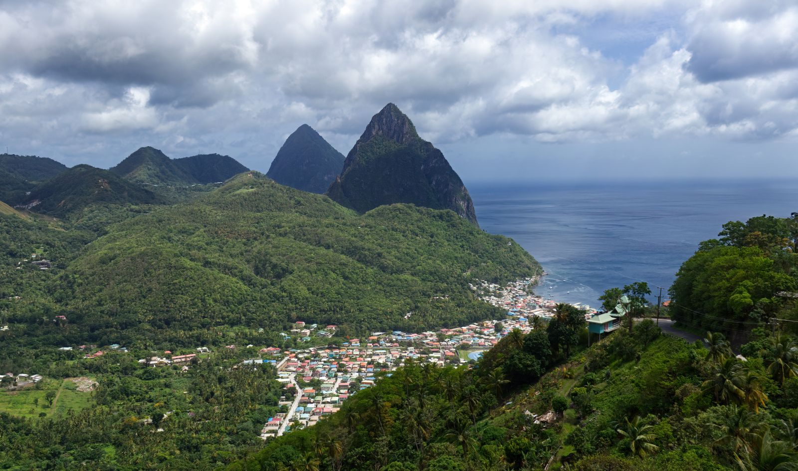 The Pitons rising above Soufrière, Saint Lucia